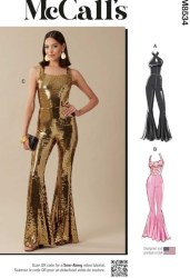 8534 McCalls Flare Leg Crossover / Halter Elastic Waist Sassy Jumpsuit Pattern 6-14 New